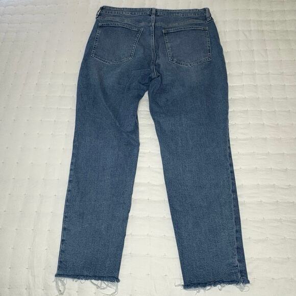 Old Navy High-Rise O.G. Straight  Button Fly Raw Edge Jeans Women's 14 Med Blue - Picture 2 of 11